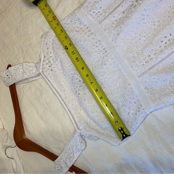 Banana Republic Eyelet Pinafore Dress Midi White Lace Ruffle Square Neck Size 2 - Picture 8 of 11